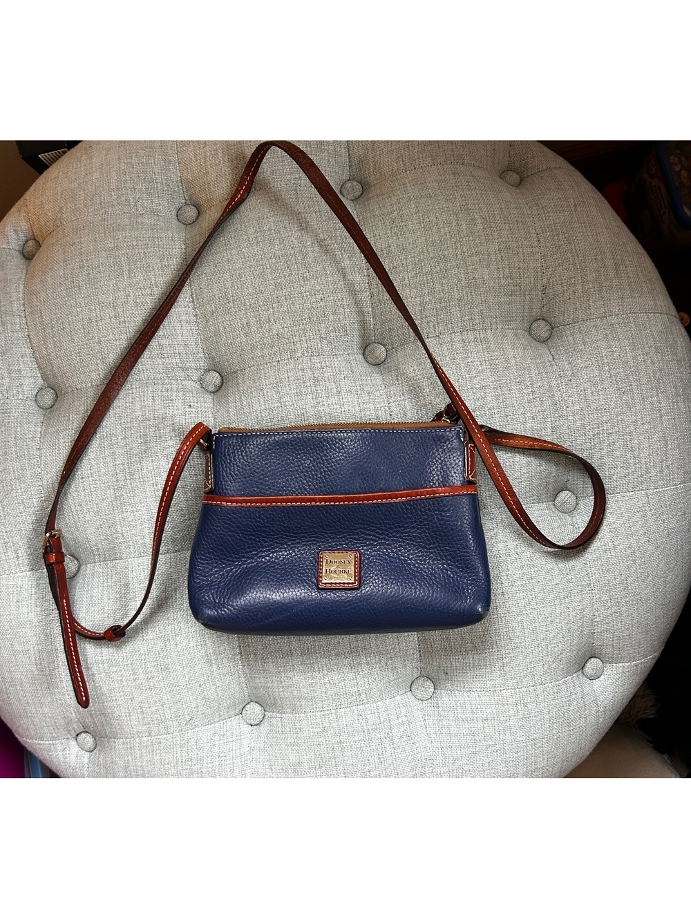 Dooney & Bourke Pebble Grain Leather Crossbody Navy Saddle Brown